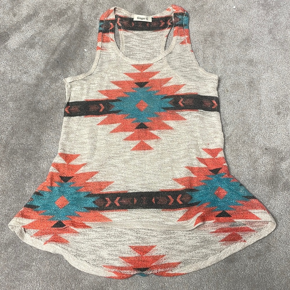 Ginger G tribal razor back tank top
